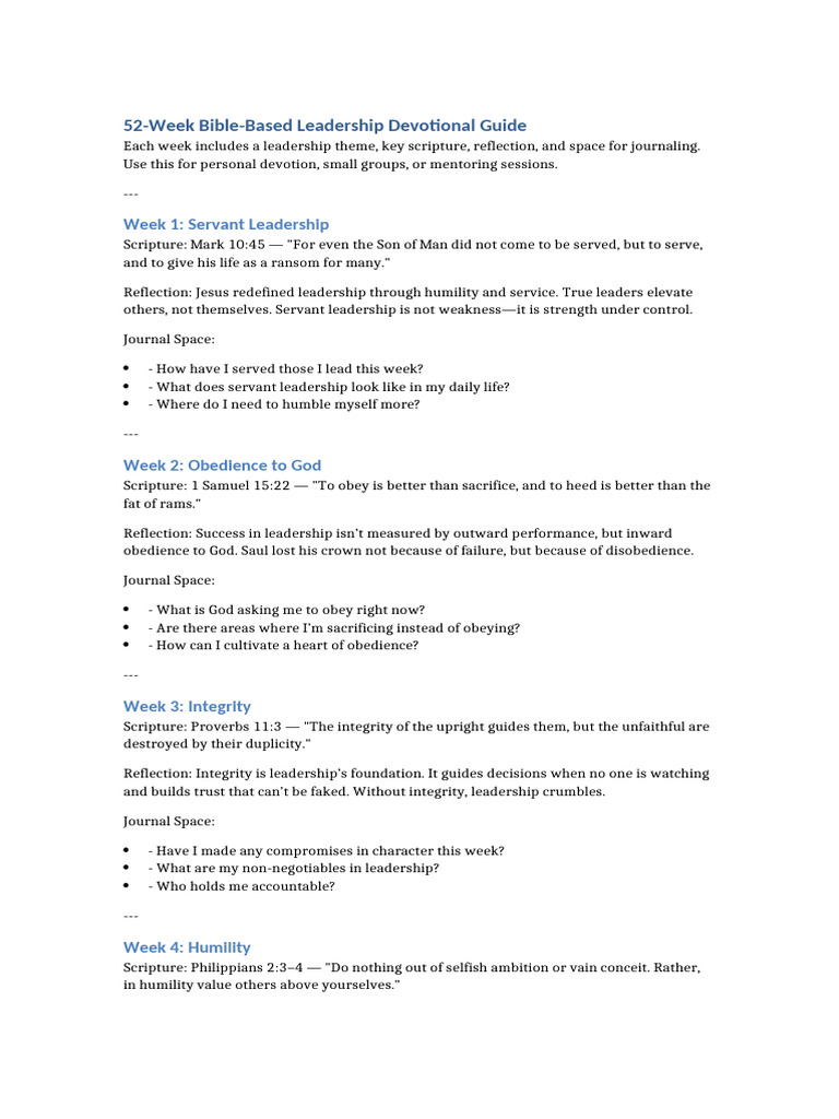 Leadership Devotional Guide: 52 Weeks | PDF | Patience | Faith