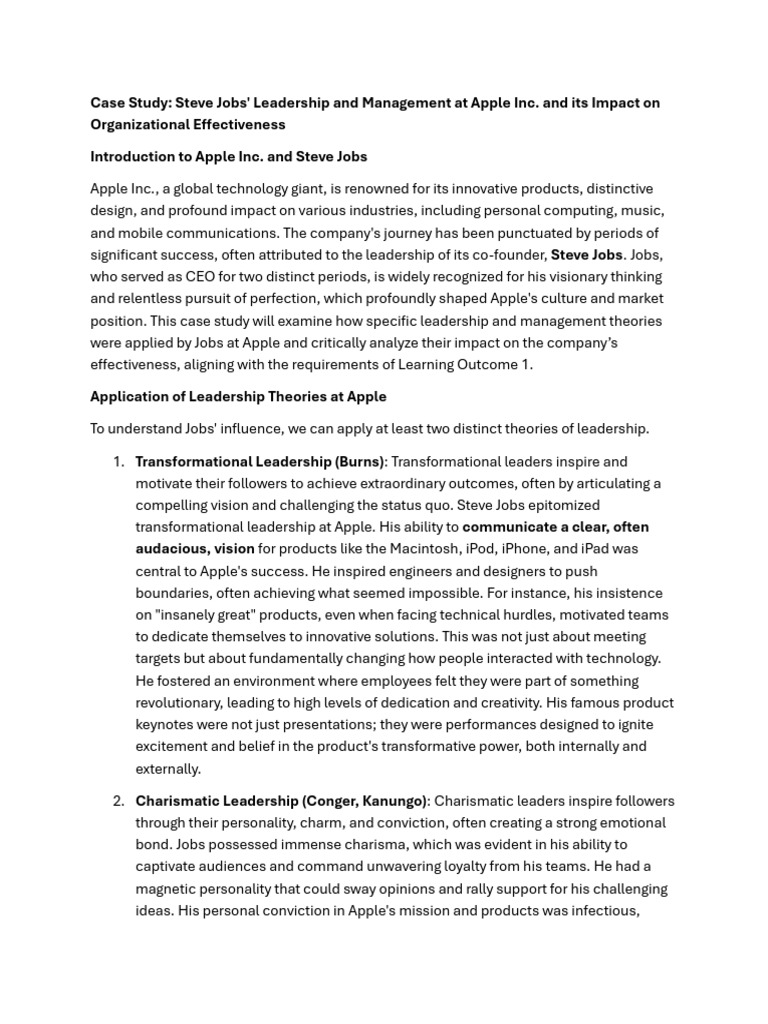 Steve Jobs' Leadership Impact at Apple | PDF | Leadership | Apple Inc.