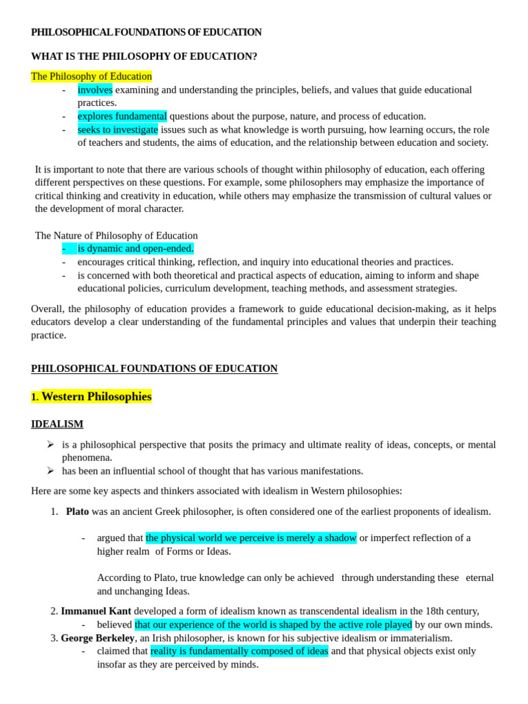Foundations of Educational Philosophy | PDF | Idealism | Noble ...