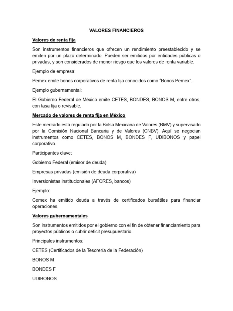 Valores de Renta Fija en México | PDF | Inversiones | Mercados financieros