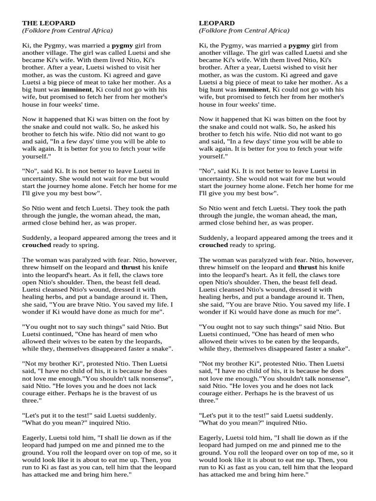 Leopard Folklore: A Pygmy Tale | PDF | Folklore