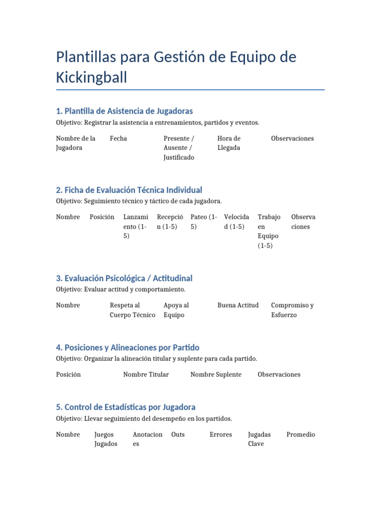 Plantillas para Gestión de Kickingball | PDF