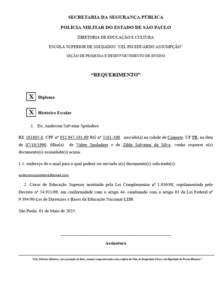 Requerimento de Documentos Educacionais | PDF