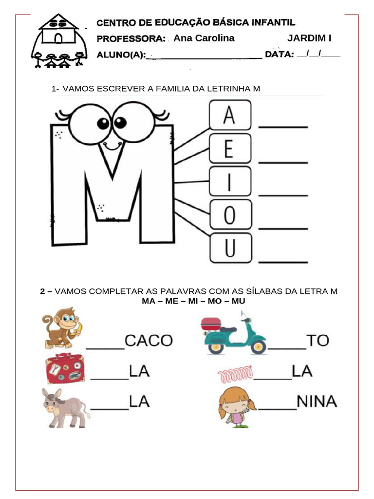 Letra M (7 Cópias) em Sala | PDF