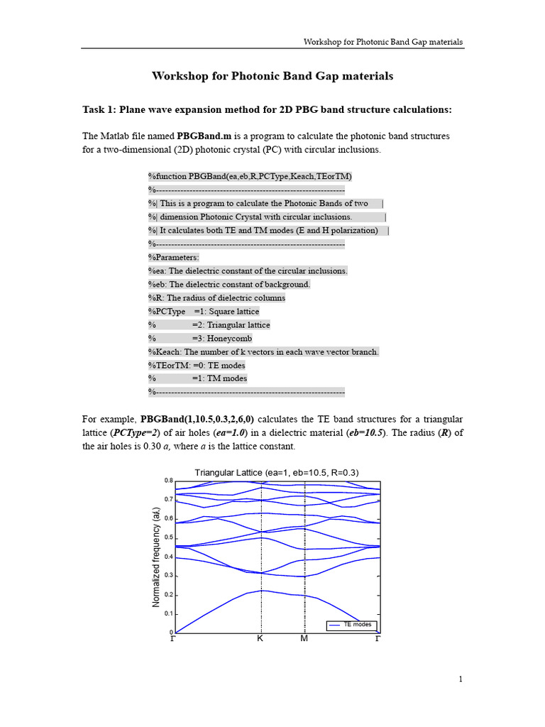 Workshop For Photonic Band Gap Materials | PDF | Waves ...