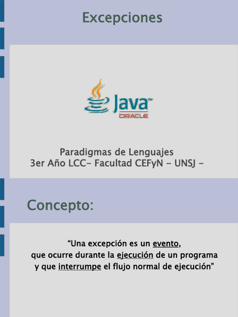 Excepciones | PDF | Java (lenguaje de programación) | Programa de ...