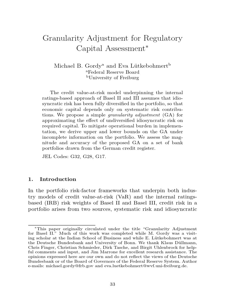 Granularity Adjustment in Capital Assessment | PDF | Value At Risk ...