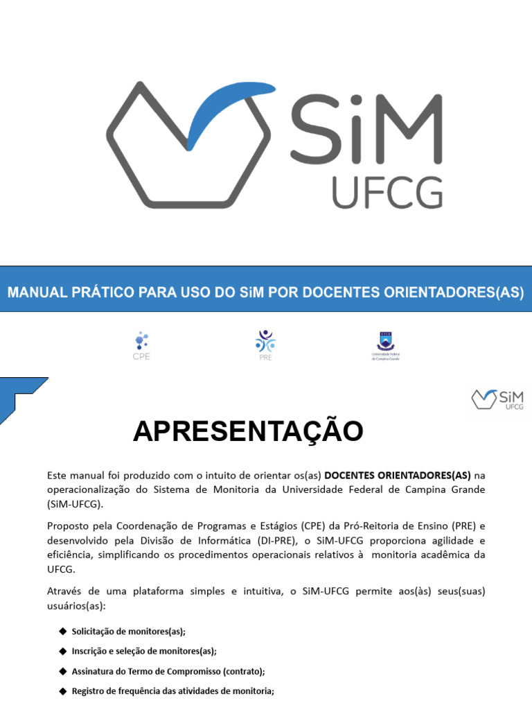 Manual de Operacionalização do SiM-UFCG | PDF