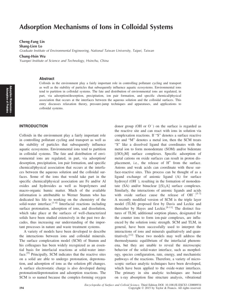 Adsorption Mechanisms of Ions in Colloidal Systems | PDF | Adsorption ...