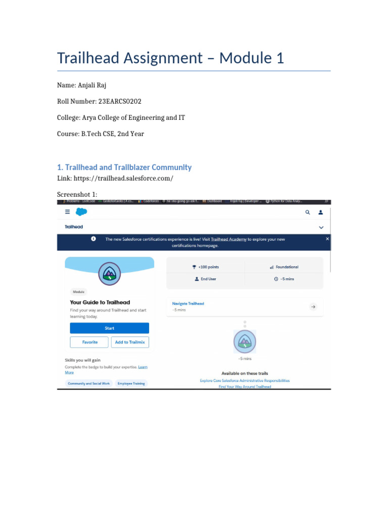 Trailhead Module 1 Assignment AnjaliRaj | PDF