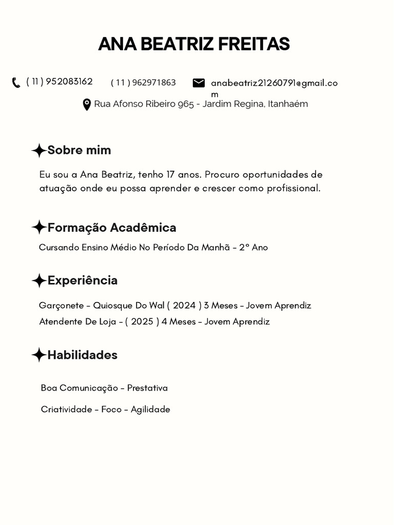 Perfil Profissional de Ana Beatriz Freitas | PDF