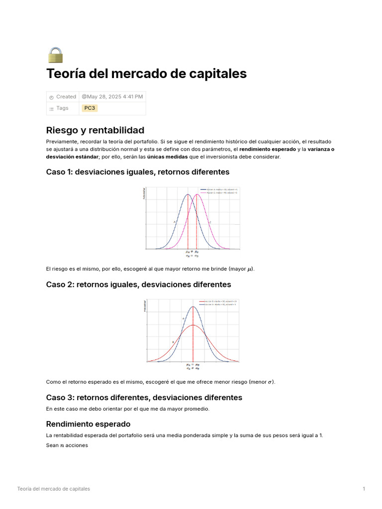 Teoría del Mercado de Capitales y Riesgo | PDF | Portafolio (Finanzas ...