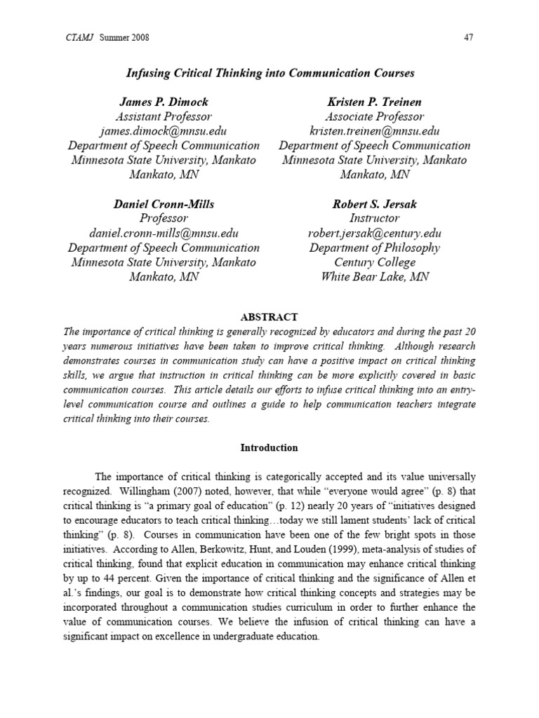 Infusing Critical Thinking in Courses | PDF | Deductive Reasoning ...