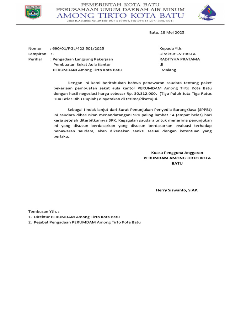 SPPBJ Sekat PDAM Batu | PDF