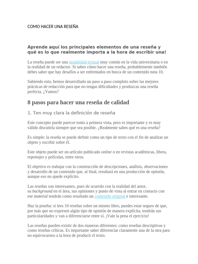 Pasos para Hacer una Reseña Efectiva | PDF