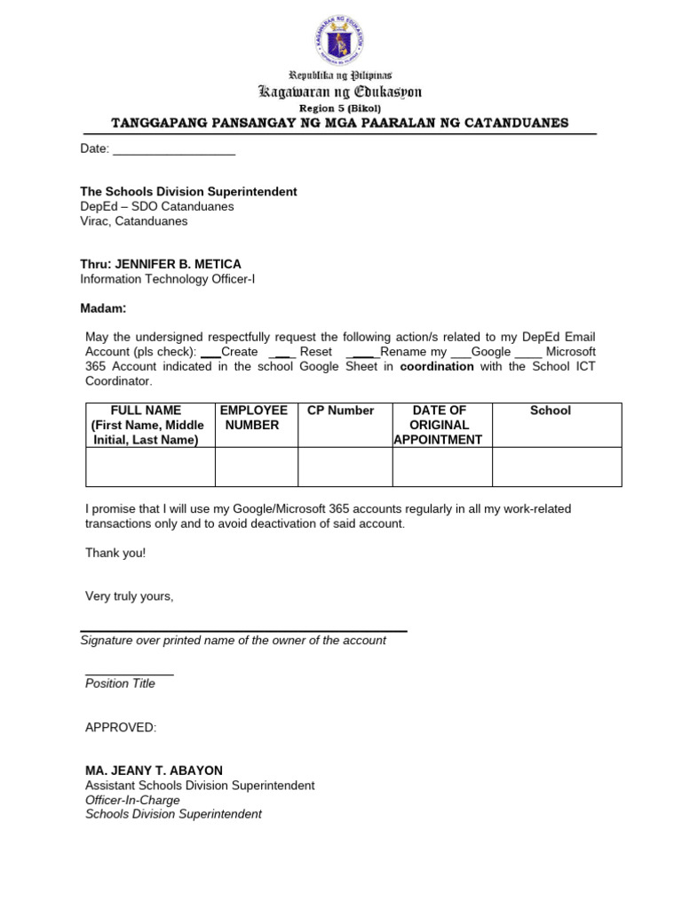 Request for DepEd Email Account Action | PDF