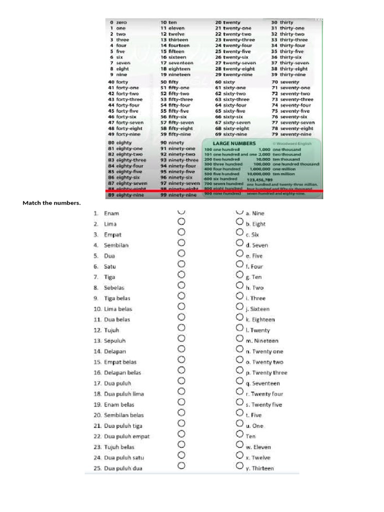 Match The Numbers | PDF