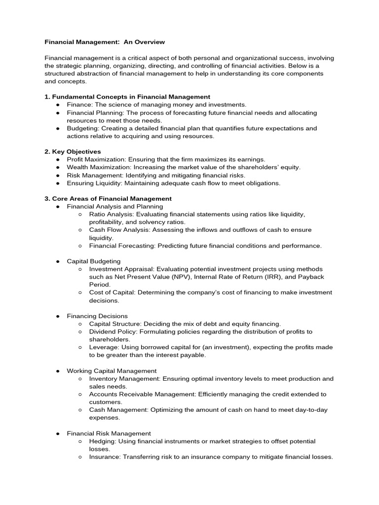 Overview of Financial Management Concepts | PDF | Capital Budgeting ...