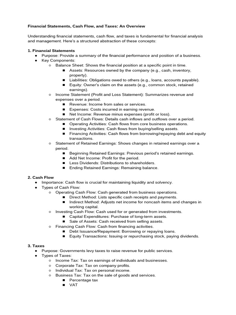 Financial Statements and Cash Flow Guide | PDF | Taxes | Expense
