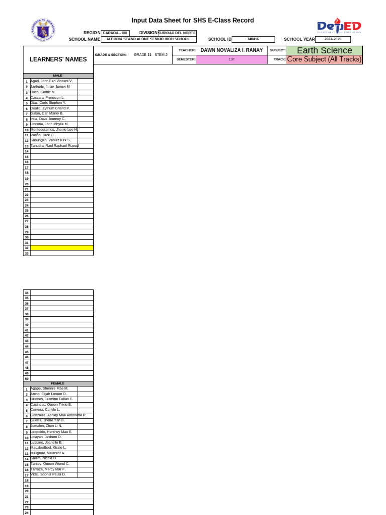 STEM 2 Earth Science Class Record | PDF