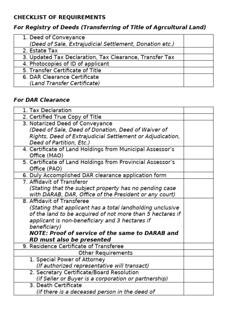 DAR Clearance Requirements Checklist | PDF