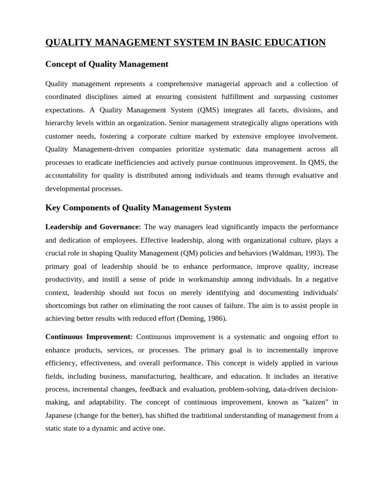 Quality Management System in Basic Education | PDF | Quality Management ...