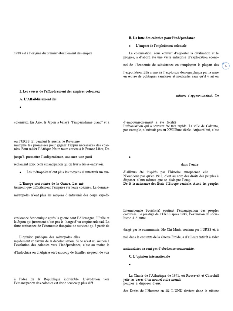 Émancipation des colonies au XXe siècle | PDF | Décolonisation ...