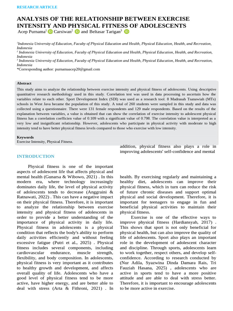 Analysis of The Relationship Between Exercise Intensity and Physical ...