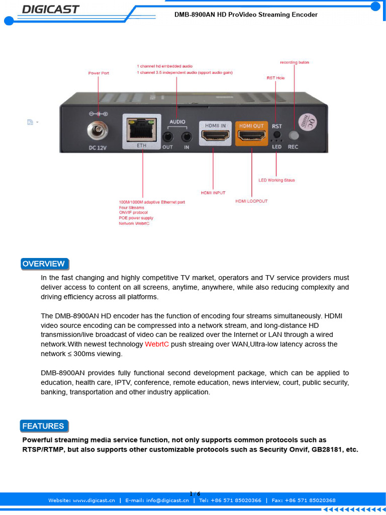 DMB-8900AL HDMI Input Loop Out Webrtc HD ProVideo Streaming Encoder ...