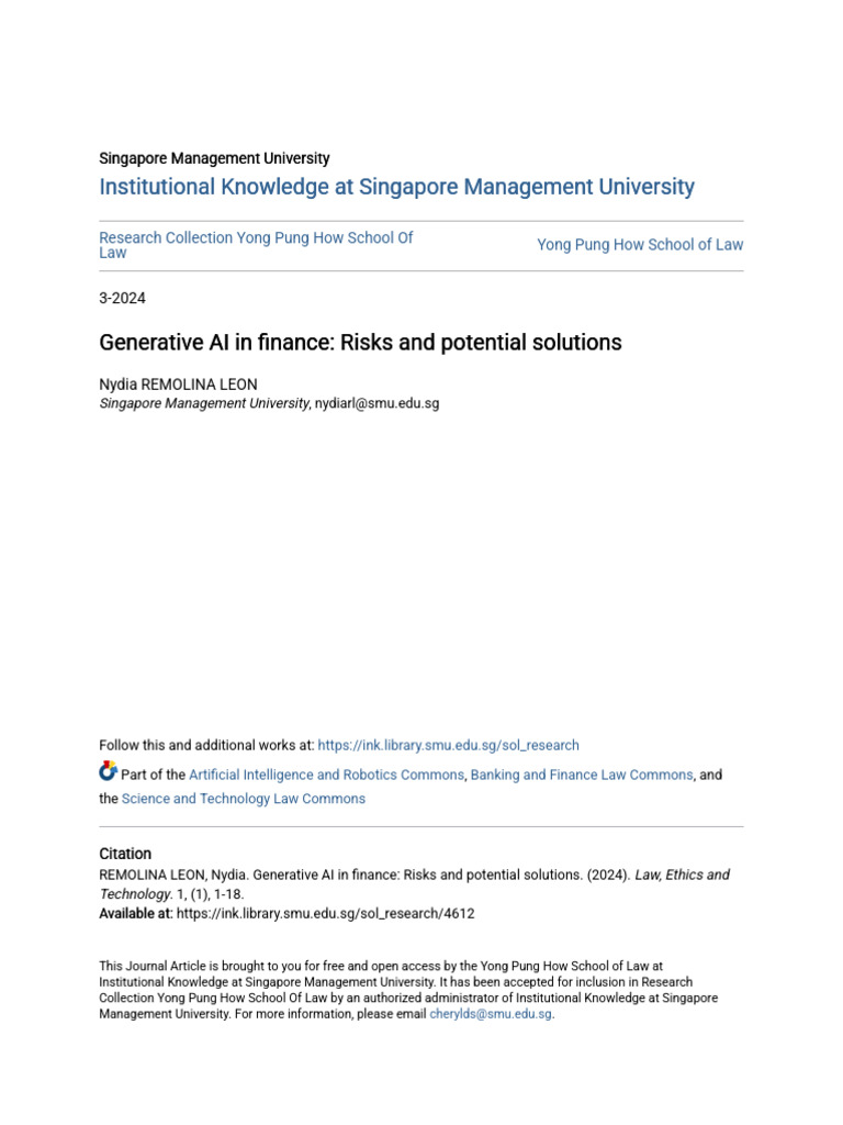 Generative AI in Finance: Risks & Solutions | PDF | Artificial ...