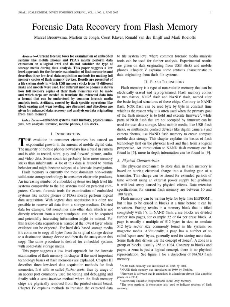 Forensic Recovery of Flash Memory Data | PDF | Flash Memory | Computer ...