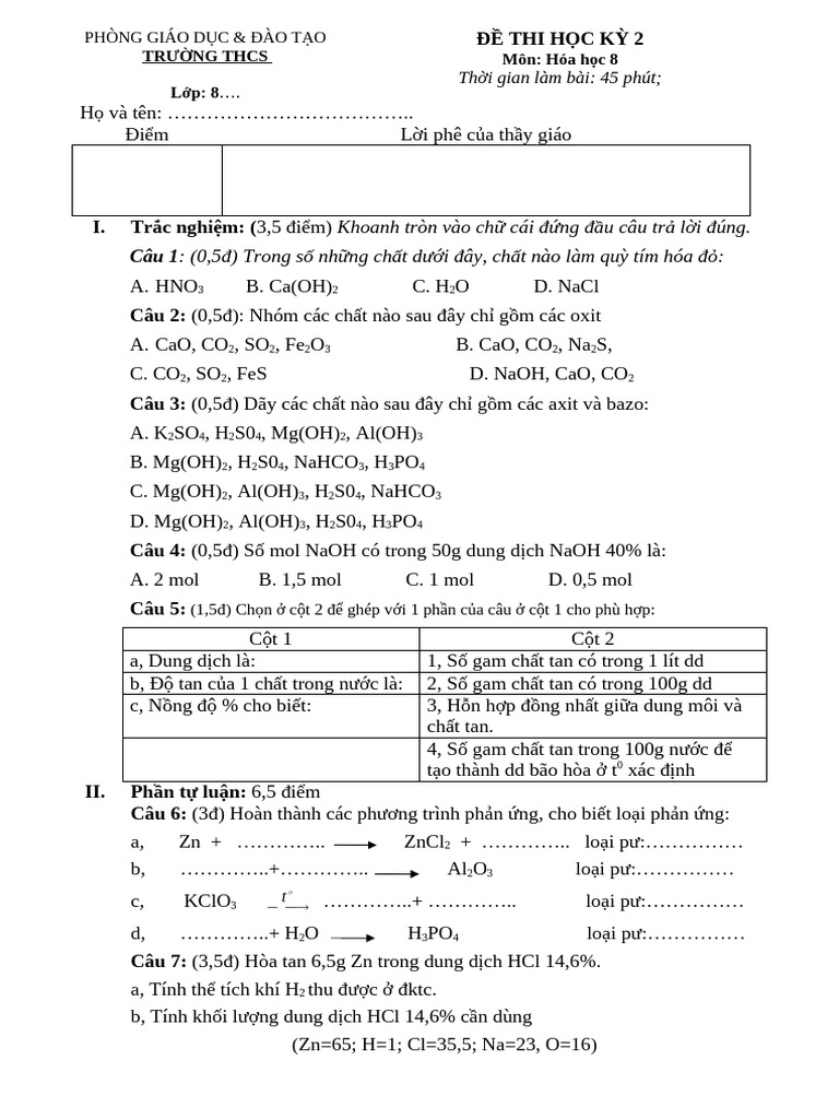 De Thi Hoc Ky 2 Nam Hoc 20152016 | PDF