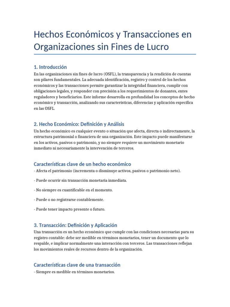 Informe Hechos Economicos y Transacciones OSFL | PDF | Contabilidad ...