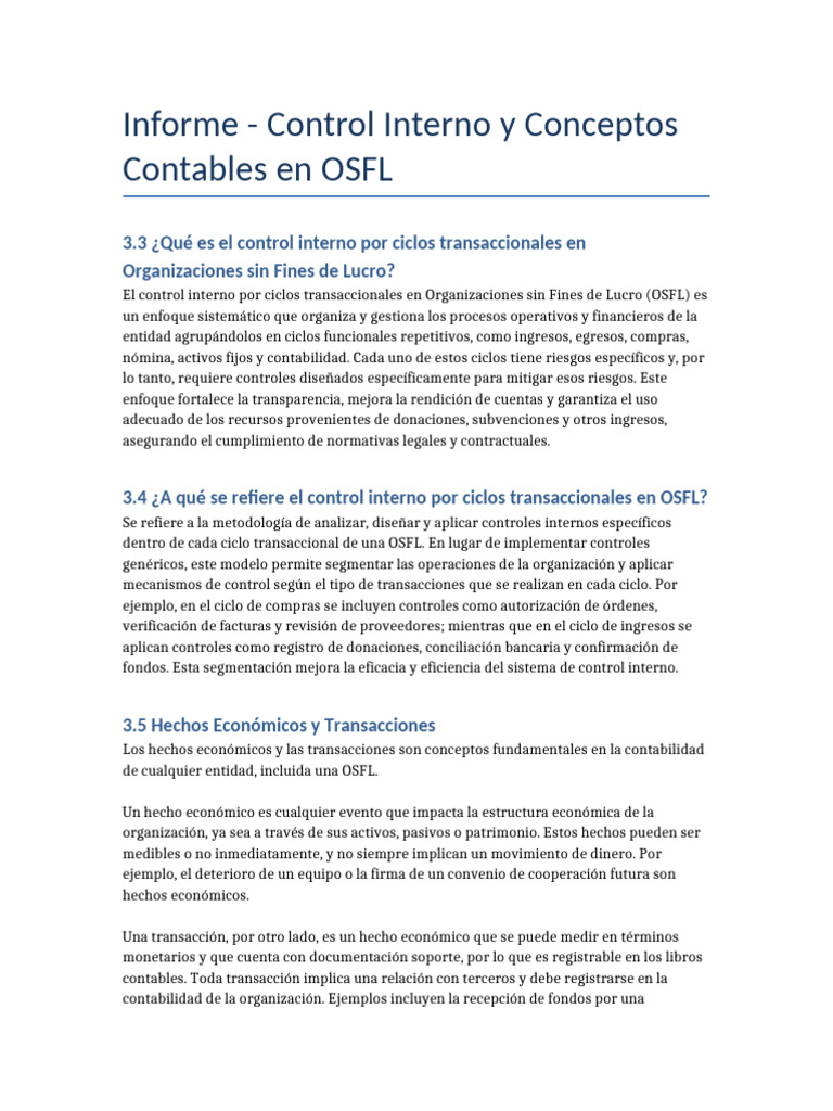 Informe Control Interno Hechos Economicos Transacciones OSFL | PDF ...
