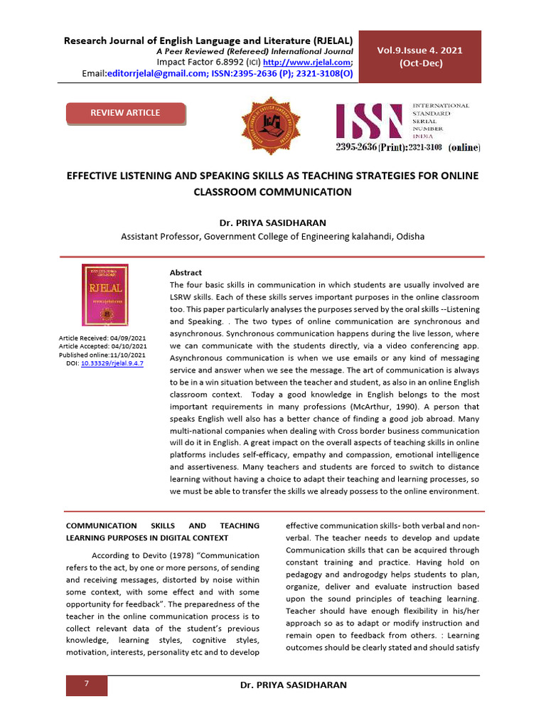 7-12 Dr. Priya Sasidharan | PDF | Communication | Reading Comprehension