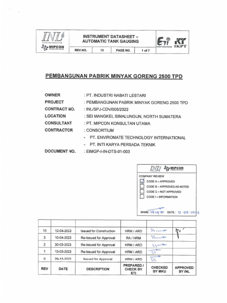 EIMGP I in DTS 01 003 - 10 - IFC - Instrument Datasheet Automatic Tank ...