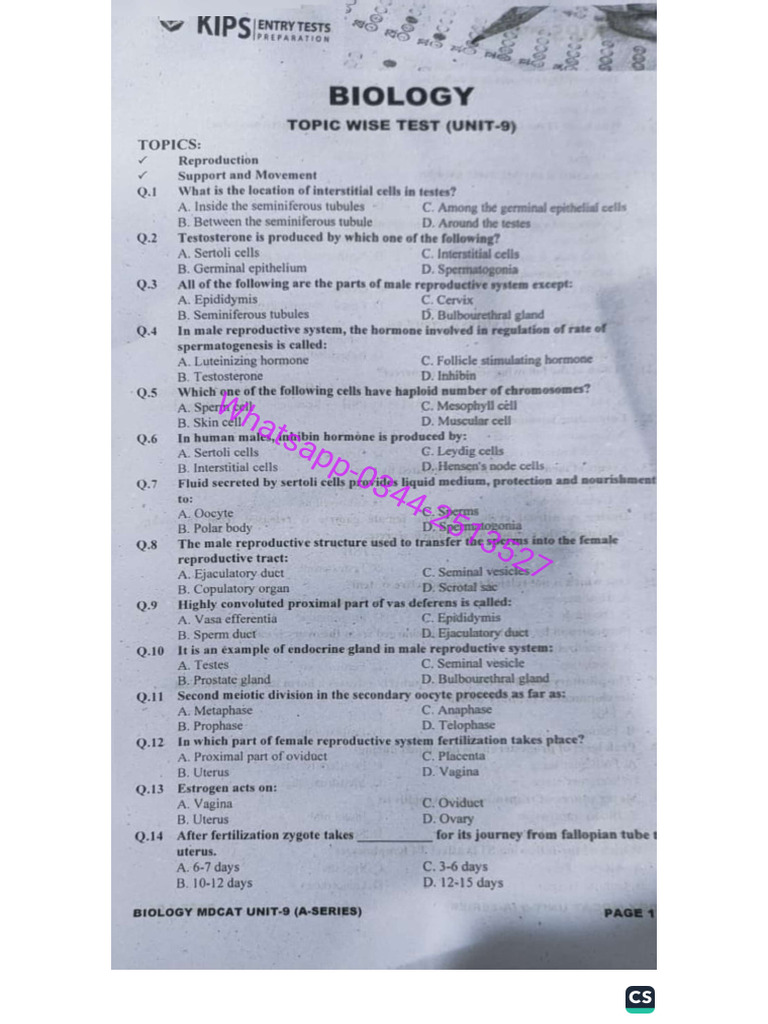 Bio 9 A-Series 2025 + Key | PDF