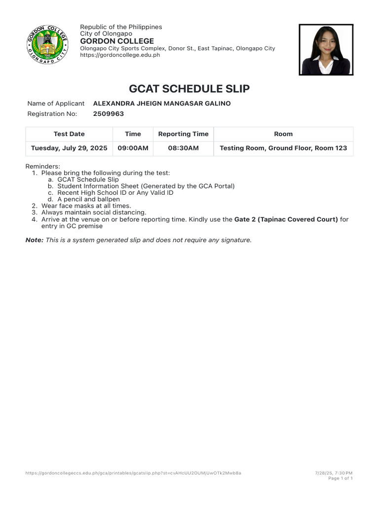 GCAT Schedule for July 29, 2025 | PDF