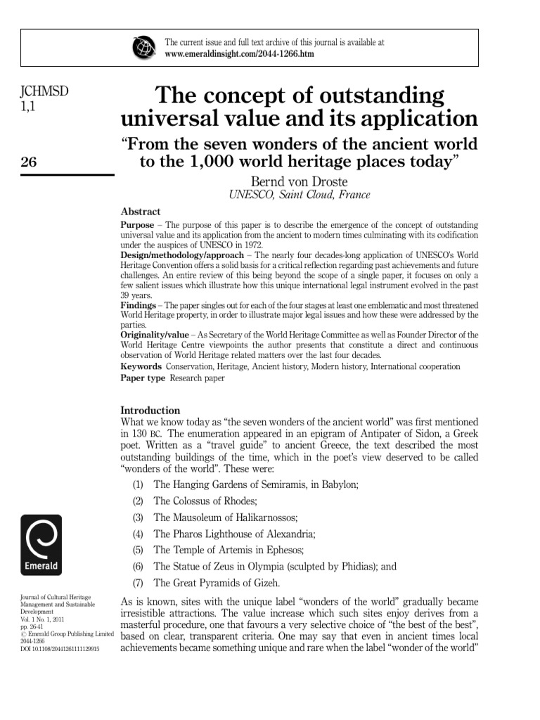 The Concept of Outstanding Universal Value and Its Application | PDF ...