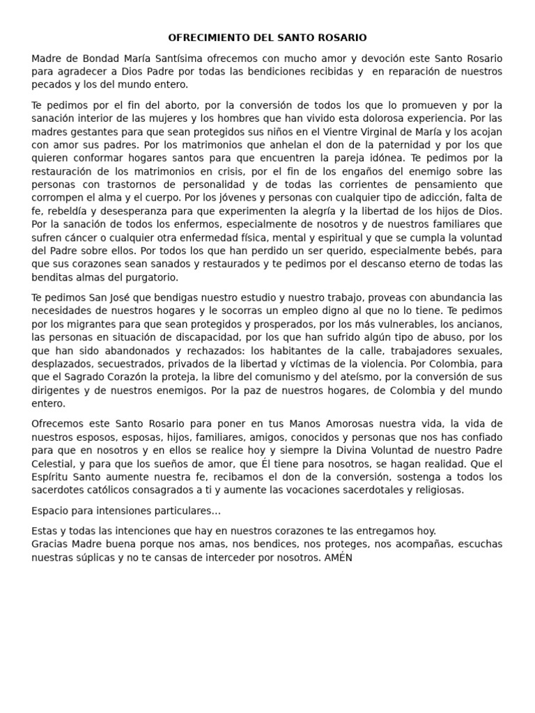 Ofrecimiento del Santo Rosario | PDF | Amor | María, madre de Jesús