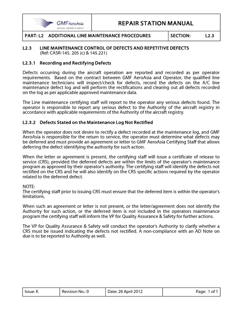 Line Maintenance Defect Management Guide | PDF