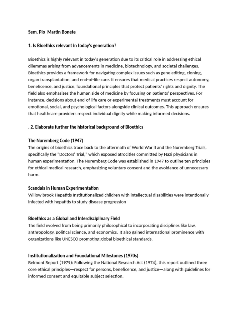 Relevance of Bioethics Today | PDF | Bioethics | End Of Life Care