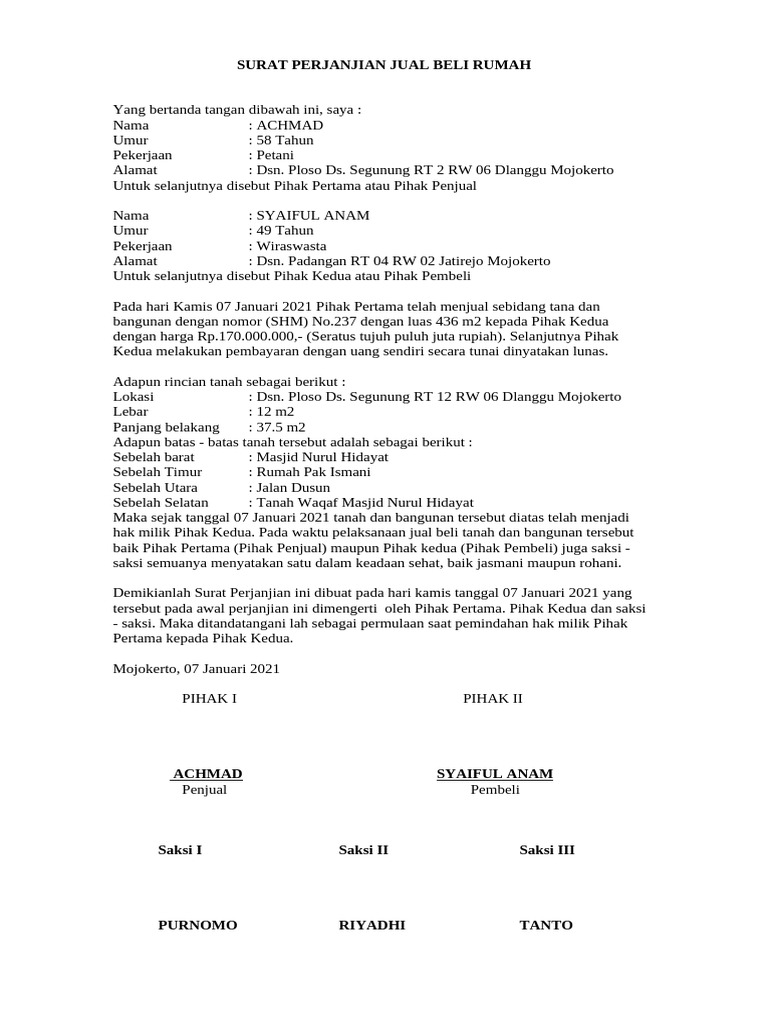 Surat Perjanjian Jual Beli Rumah | PDF