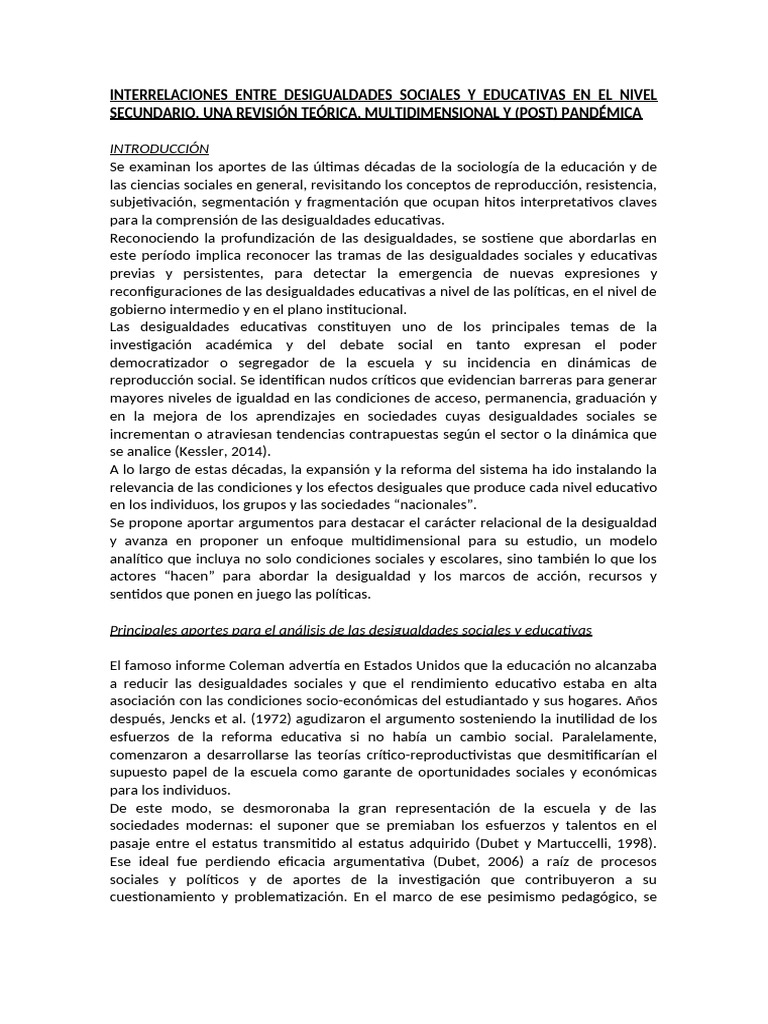 Desigualdades Sociales y Educativas en Secundaria | PDF | Desigualdad ...