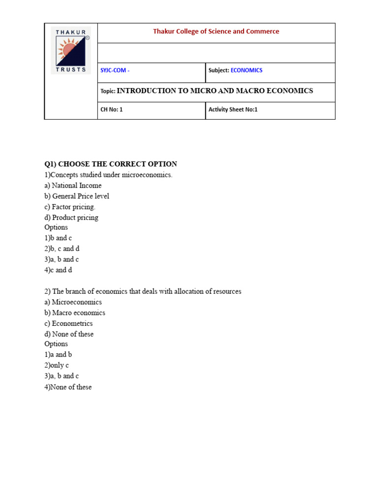 Ch1 (P1) Intro To Micro N Macro Economics | PDF