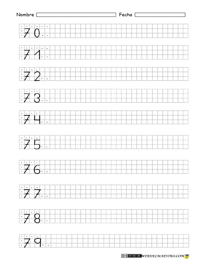 Números del 70 al 79 en letra | PDF