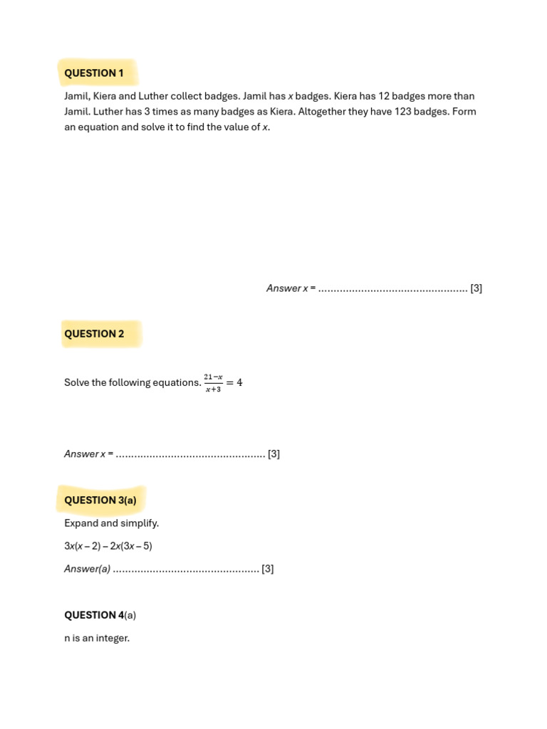 Math Problem Solving and Equations Guide | PDF | Area | Mathematical ...