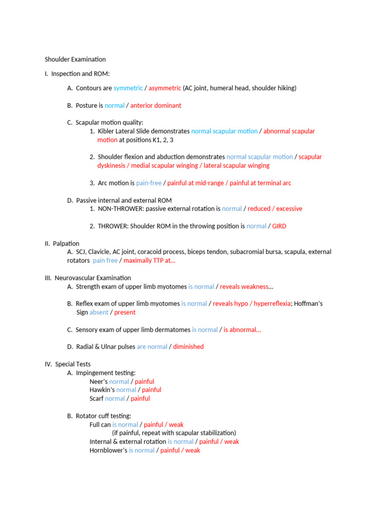 Shoulder Examination PGY3 | PDF | Shoulder | Anatomical Terms Of Motion