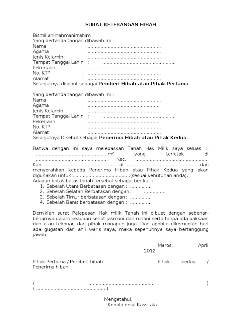 Download 93+ Contoh Surat Hibah Tanah Gratis