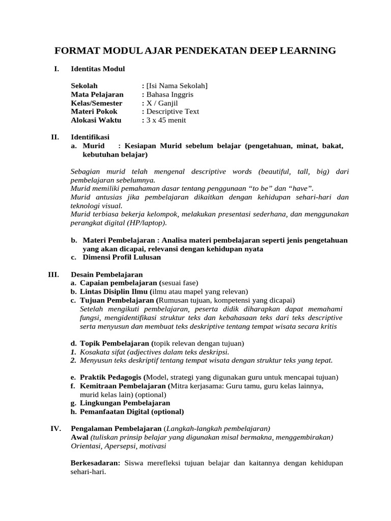 Format Modul Ajar Deep Learning PAUD | PDF